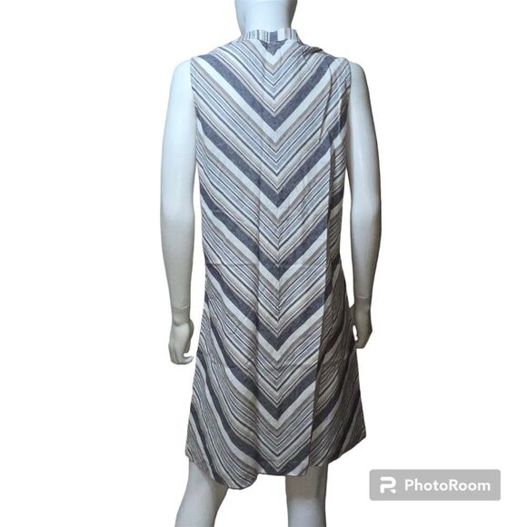 For Cynthia Linen Blend Chevron Stripe Beachy Knee Length Dress Woman's Size L - Picture 2 of 6